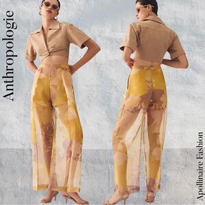 ANTHROPOLOGIE BY PANKAJ AND NIDHI FLORAL PRINT SHEER PANTS LARGE NWOT